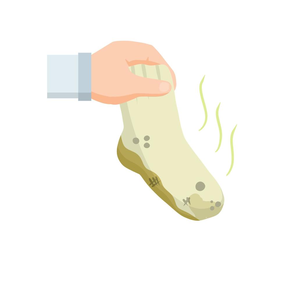Hands holding dirty sock. Cleaning and laundry. vector