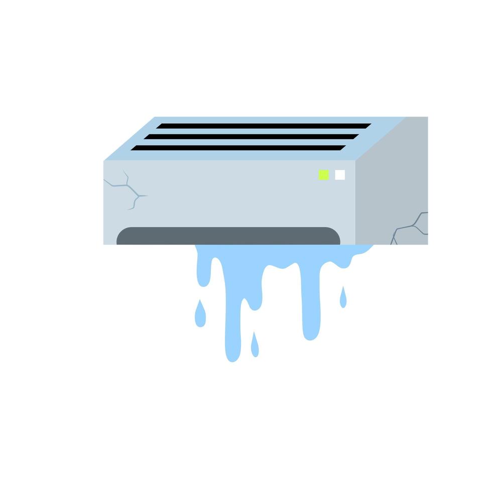 Broken air conditioner. Leakage and breakdown of device for air cooling. Repair of the ventilation system. Water on wall vector