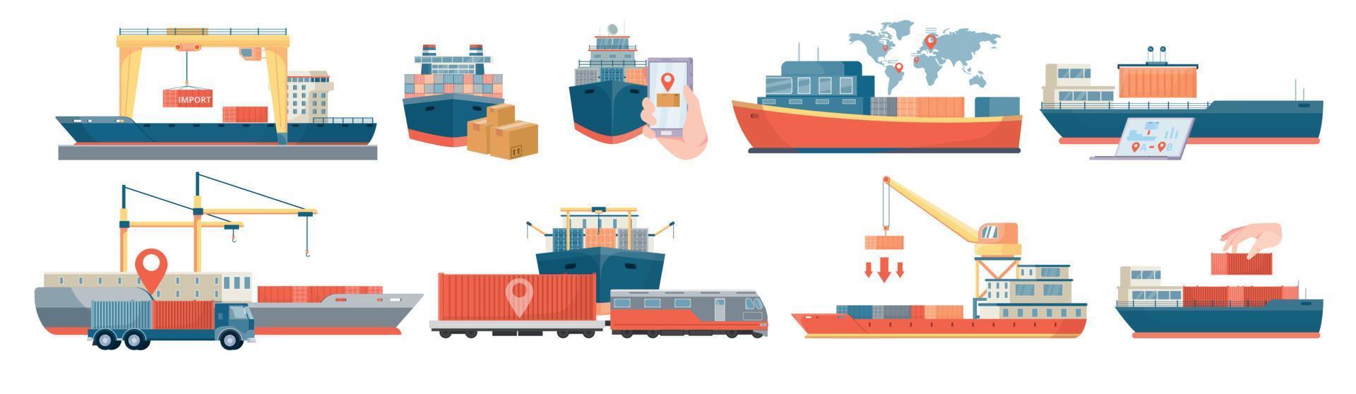 composición de vehículos de entrega marítima vector