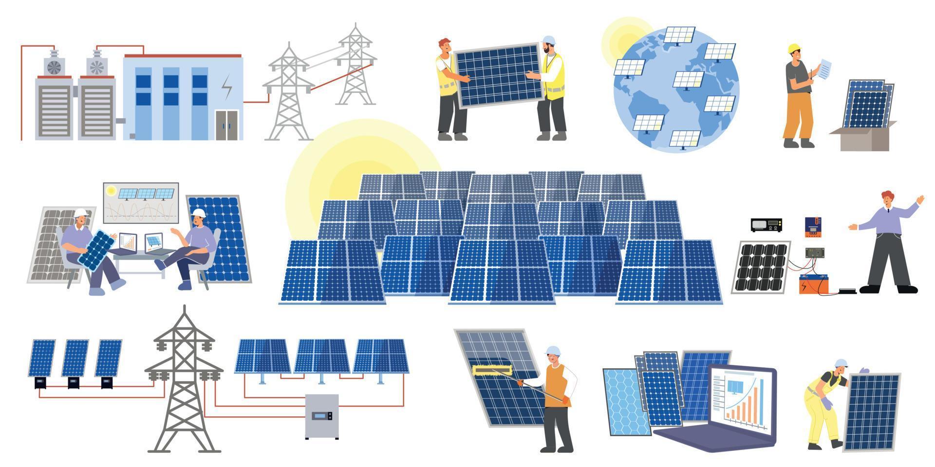 conjunto de iconos de planta solar vector