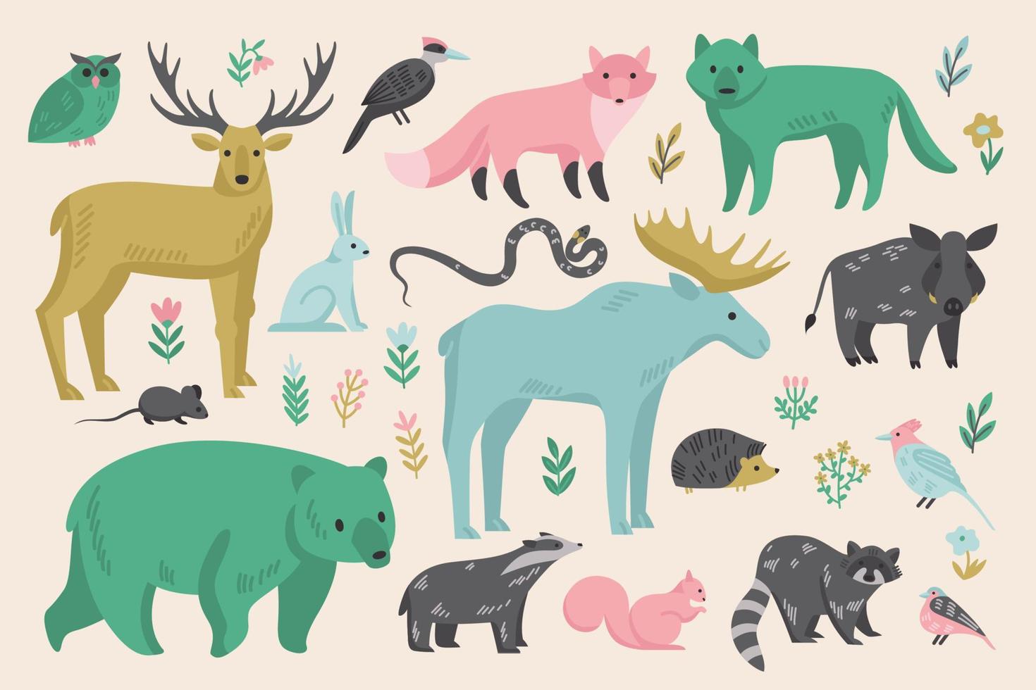 Wild Forest Animals Set vector