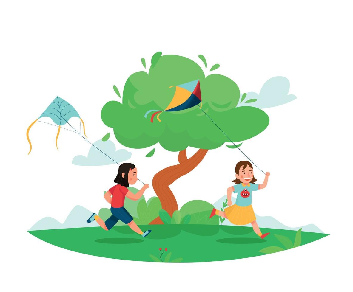 Summer Children Playing Activity Kite Composition vector