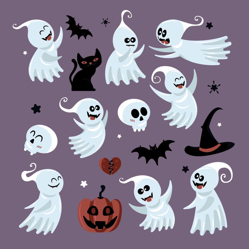 conjunto de fantasmas de calabaza de halloween vector