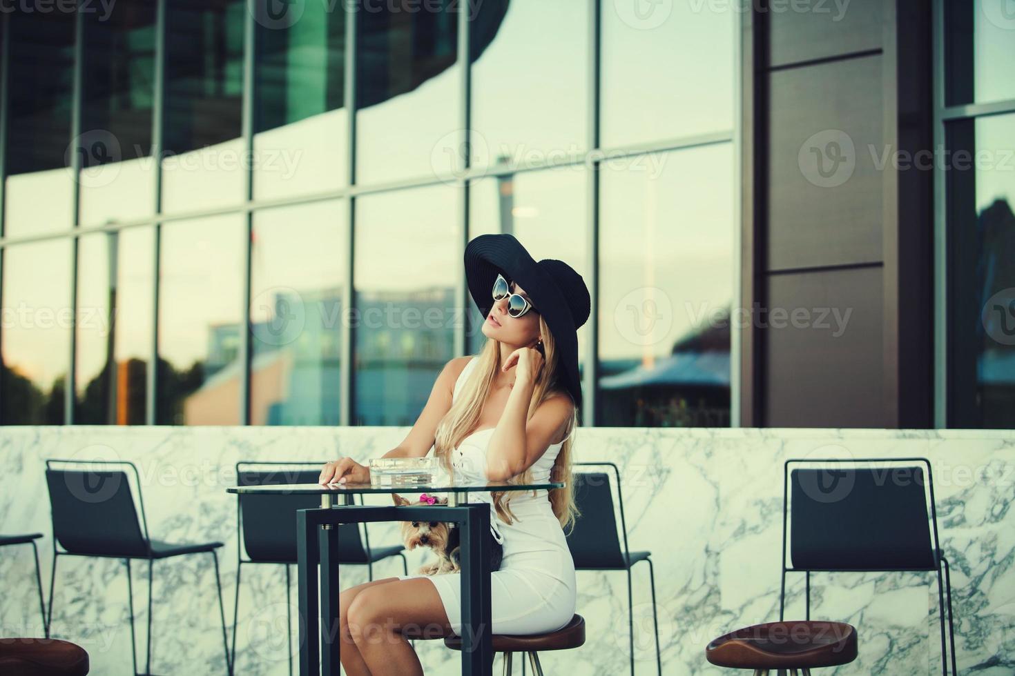 beautiful blonde in cafe photo