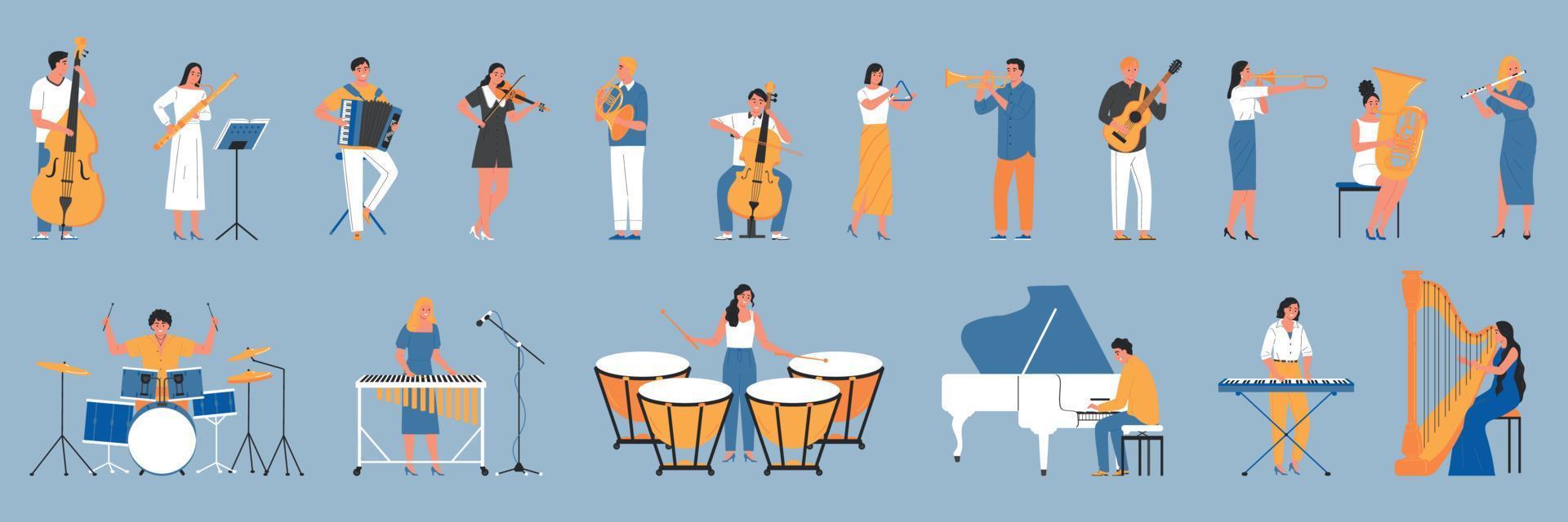 conjunto de iconos de color de músicos vector