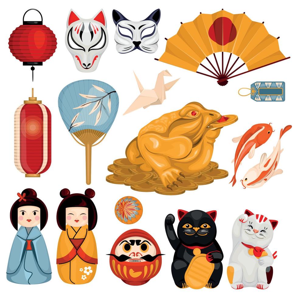 conjunto de símbolos japoneses asiáticos vector