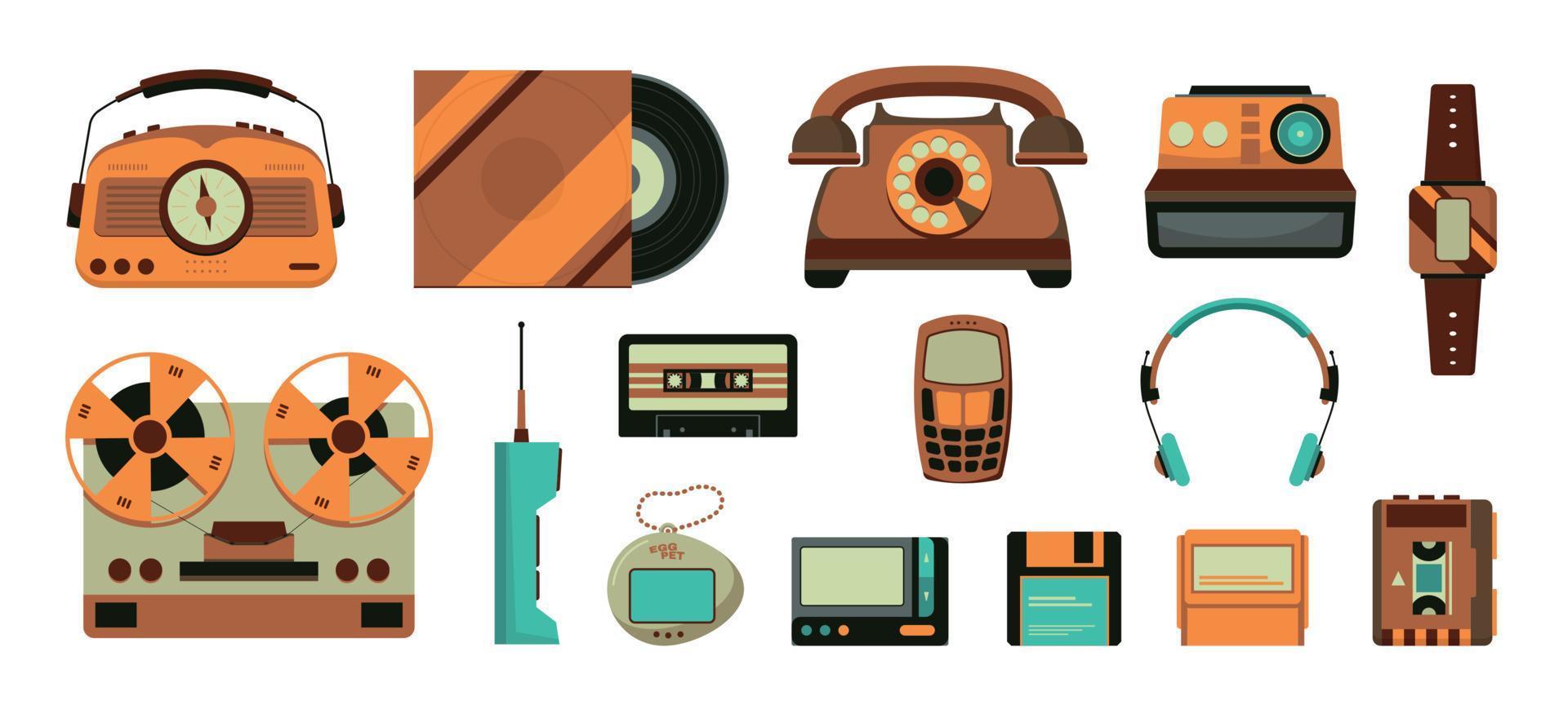 colección de iconos de tecnología retro vector