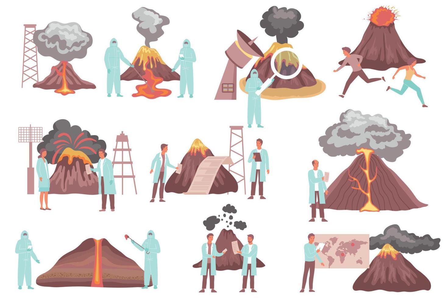 Volcano Science Flat Set vector