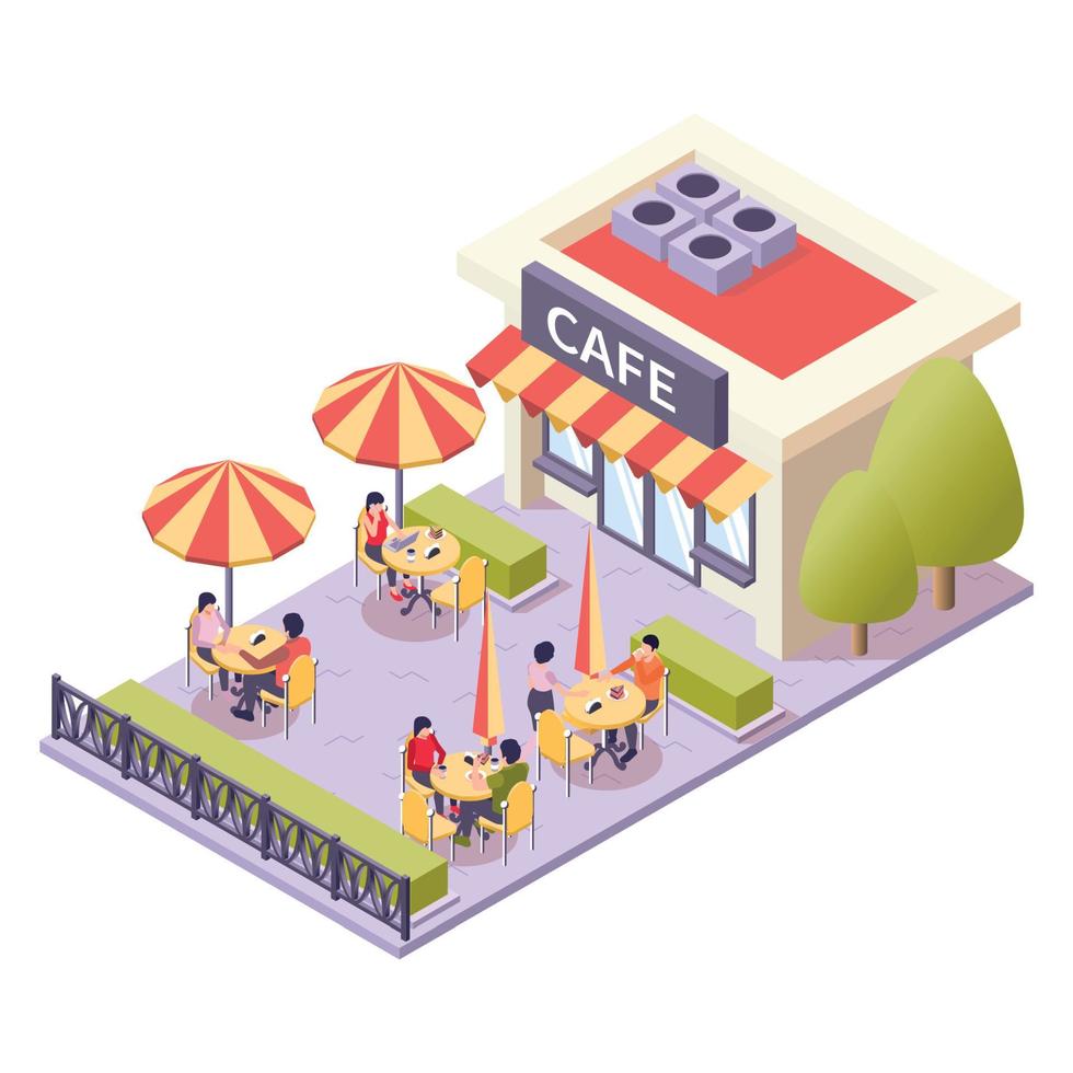 Restaurant Street Cafe Isometric Composition vector