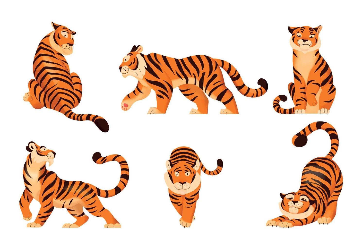 Tigers Flat Set vector