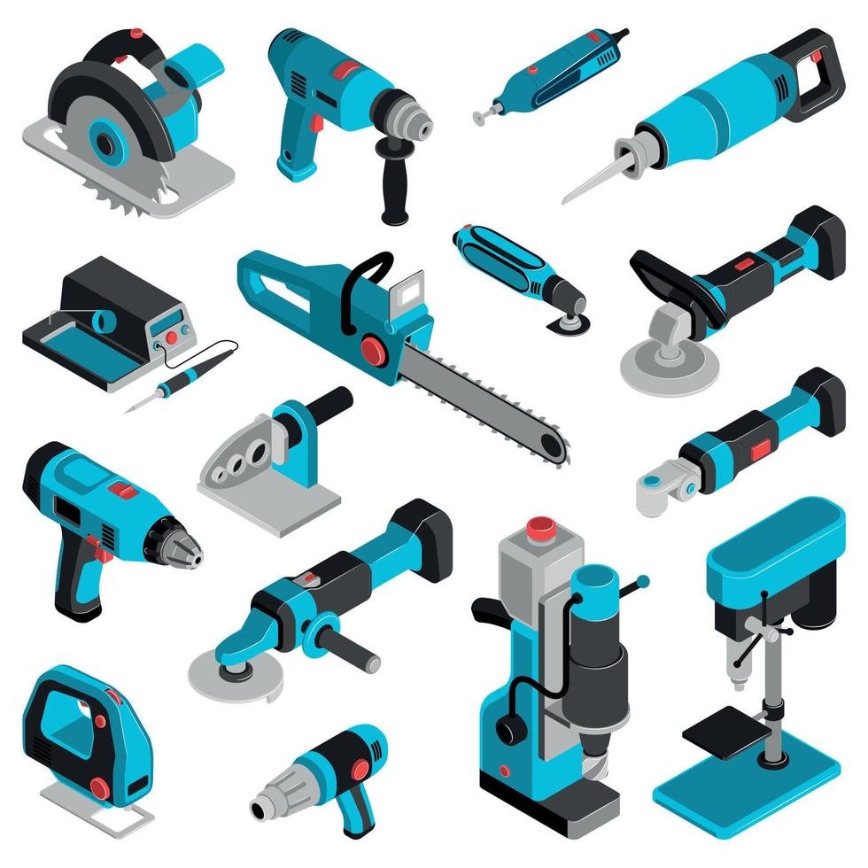 Electric Machine And Tools Isometric Set vector