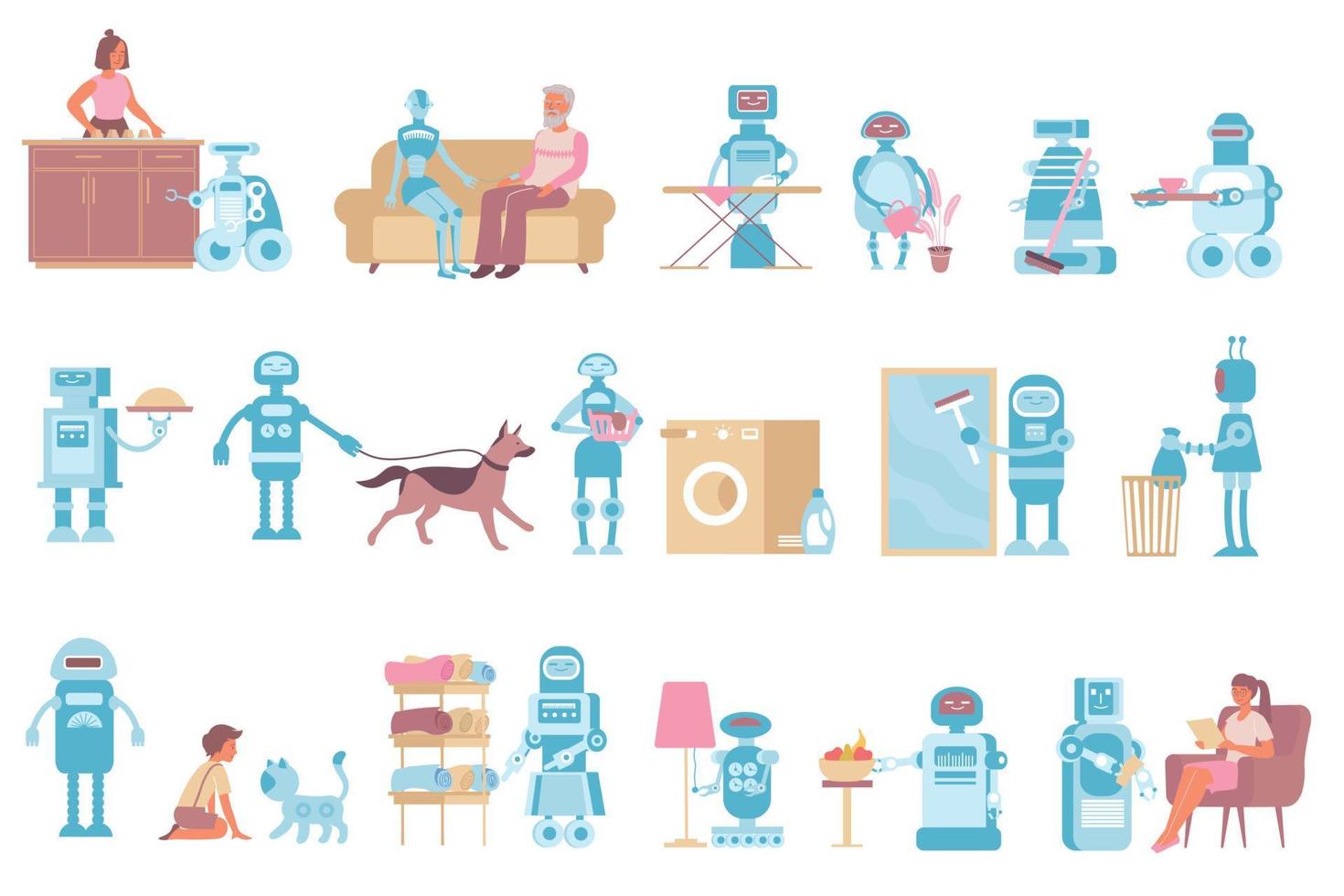 conjunto de iconos de robots domésticos vector