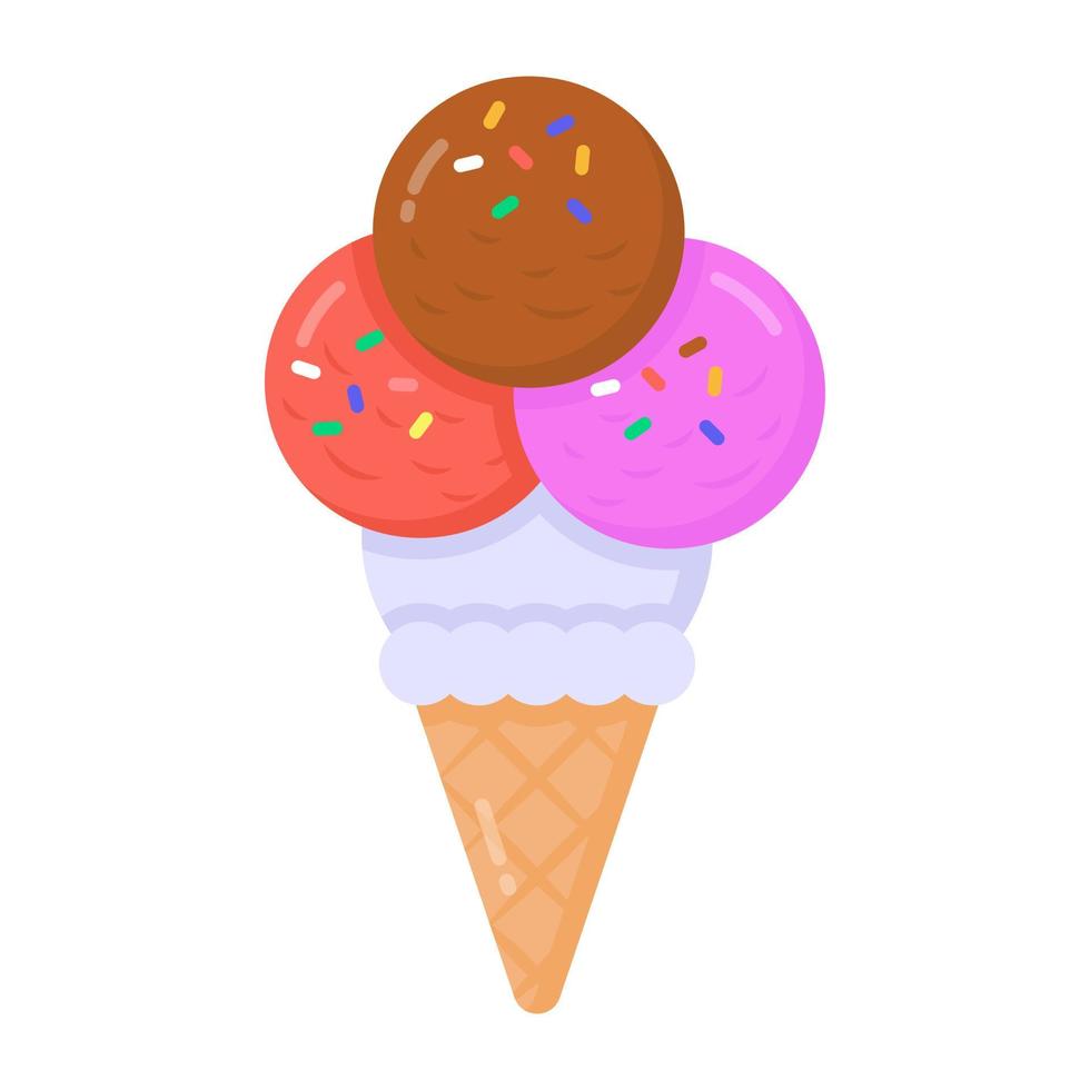 An ice cream cone flat icon, a yummy dessert vector