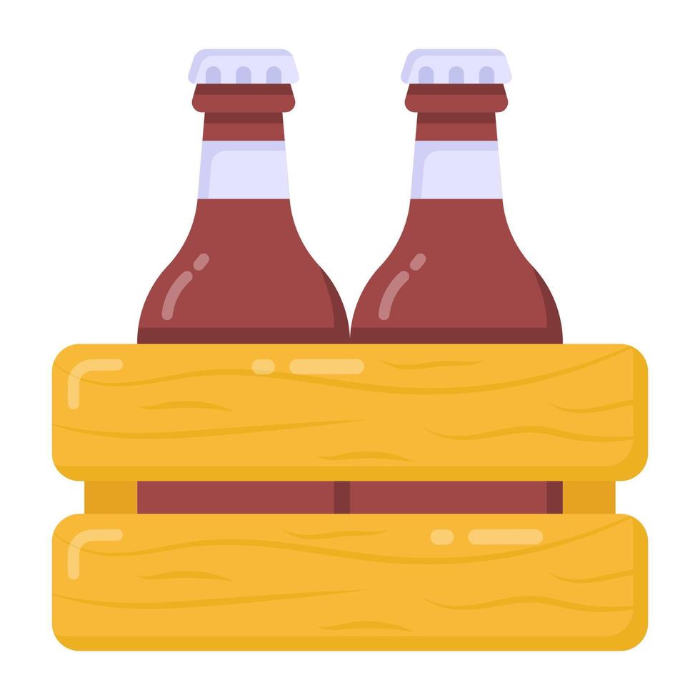 Editable flat design of beer crate, beer bottles inside wooden box vector