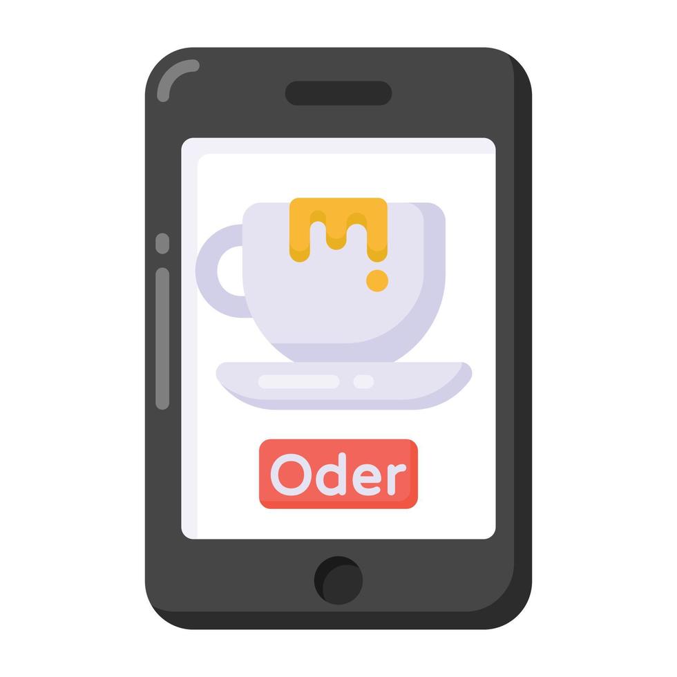 Cup inside mobile denoting flat icon of coffee order vector