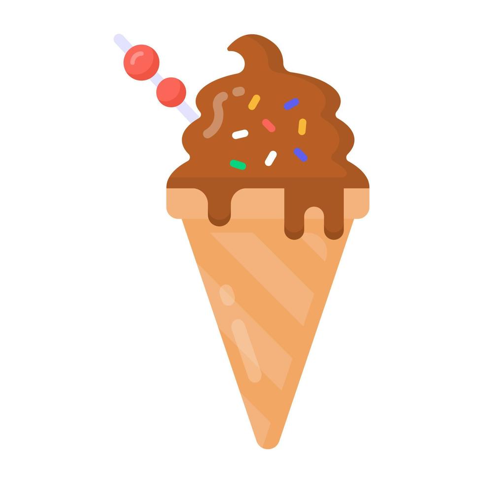 un icono plano de cono de helado, un delicioso postre vector