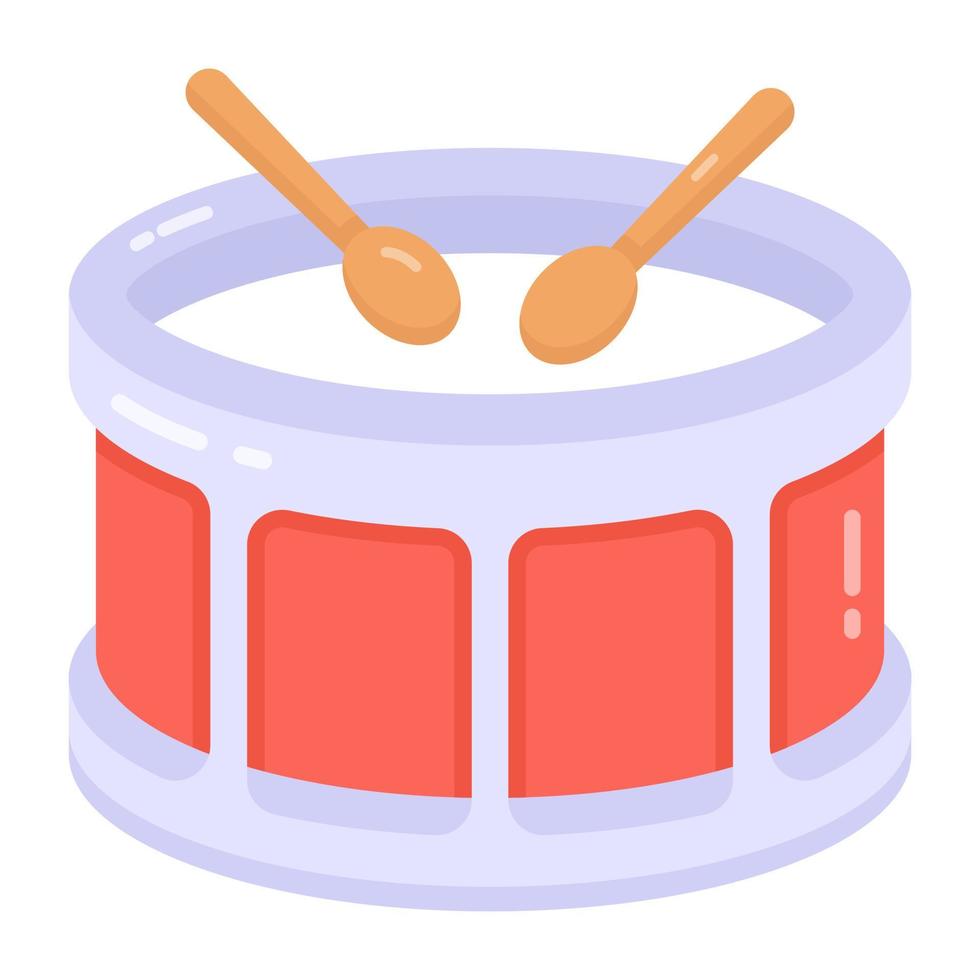 Rattle and drum icon, music drum in flat design vector