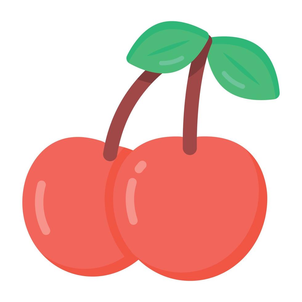 Cherries in flat style icon, healthy and organic food vector