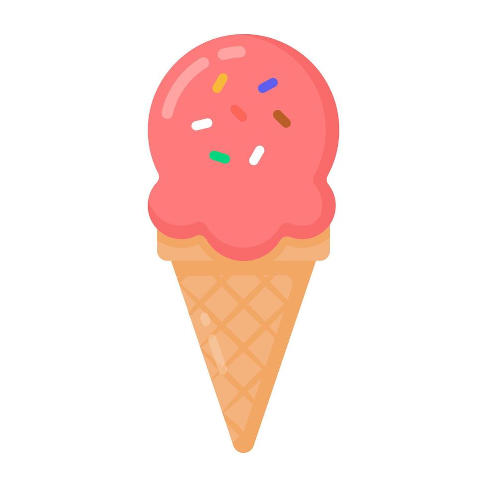 An ice cream cone flat icon, a yummy dessert vector