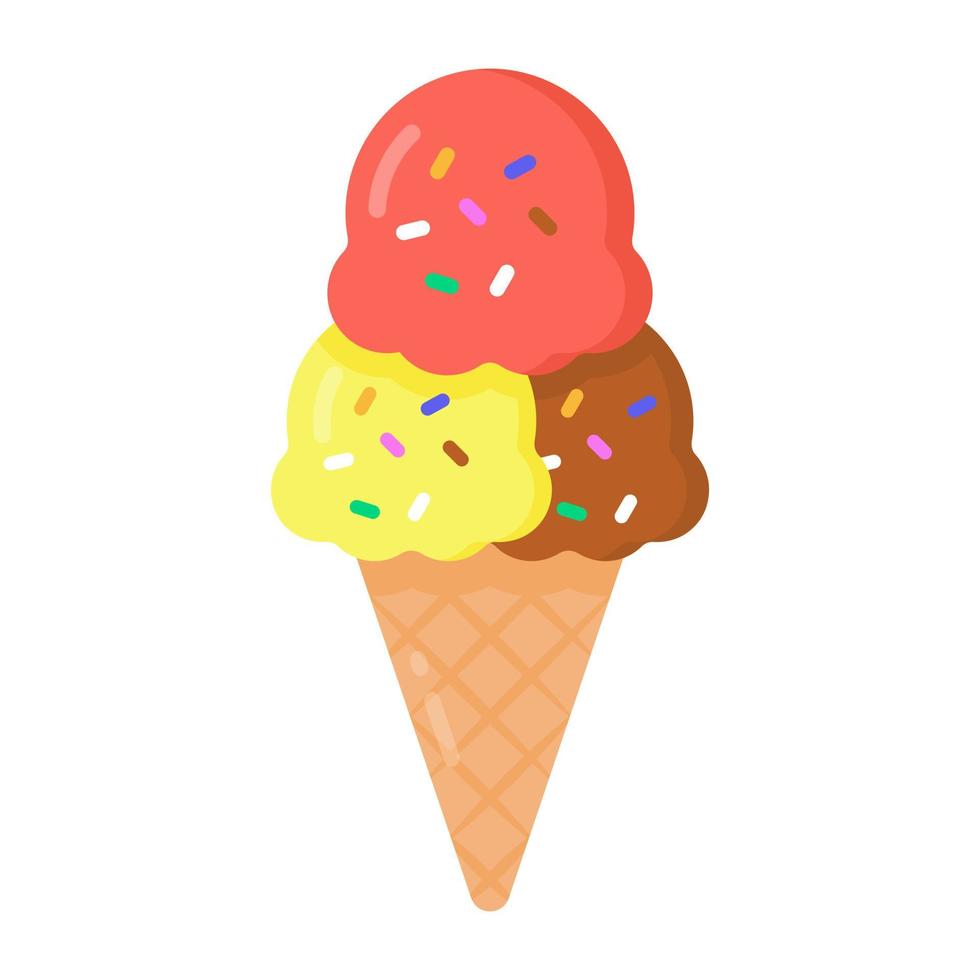 An ice cream cone flat icon, a yummy dessert vector