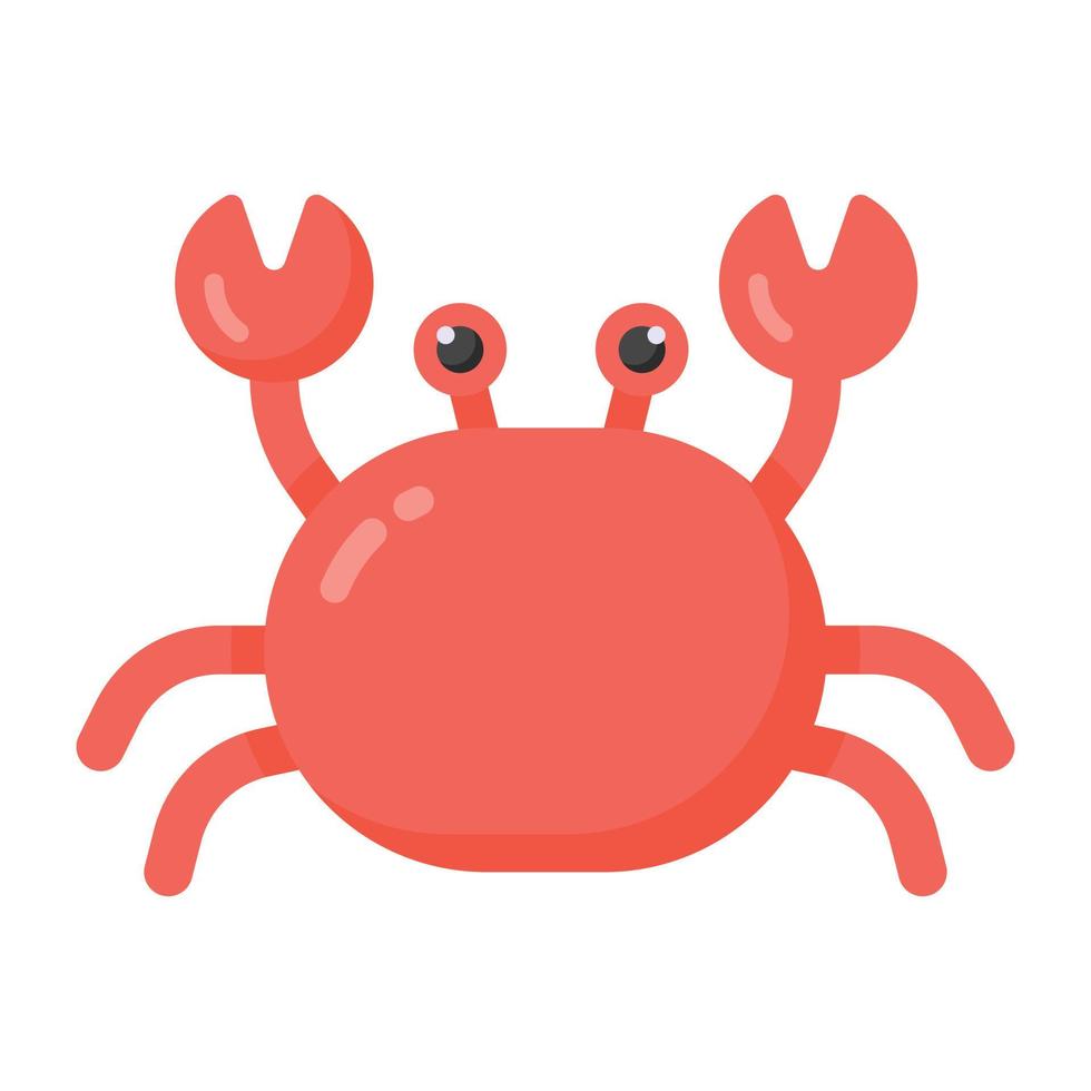 Crab in flat style icon, beach animal vector