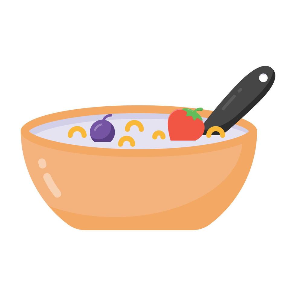 un tazón de cereal en un diseño de icono plano vector