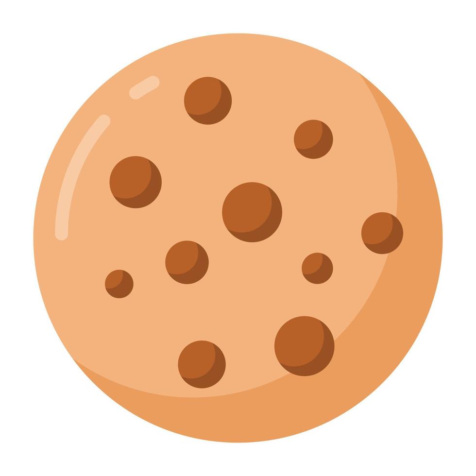 una galleta con chispas de chocolate en un icono plano vector