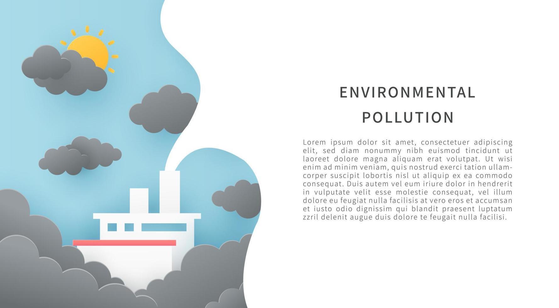 Ecology and environmental pollution concept. Banner design template in paper cut style. Free space for text. Vector illustration.