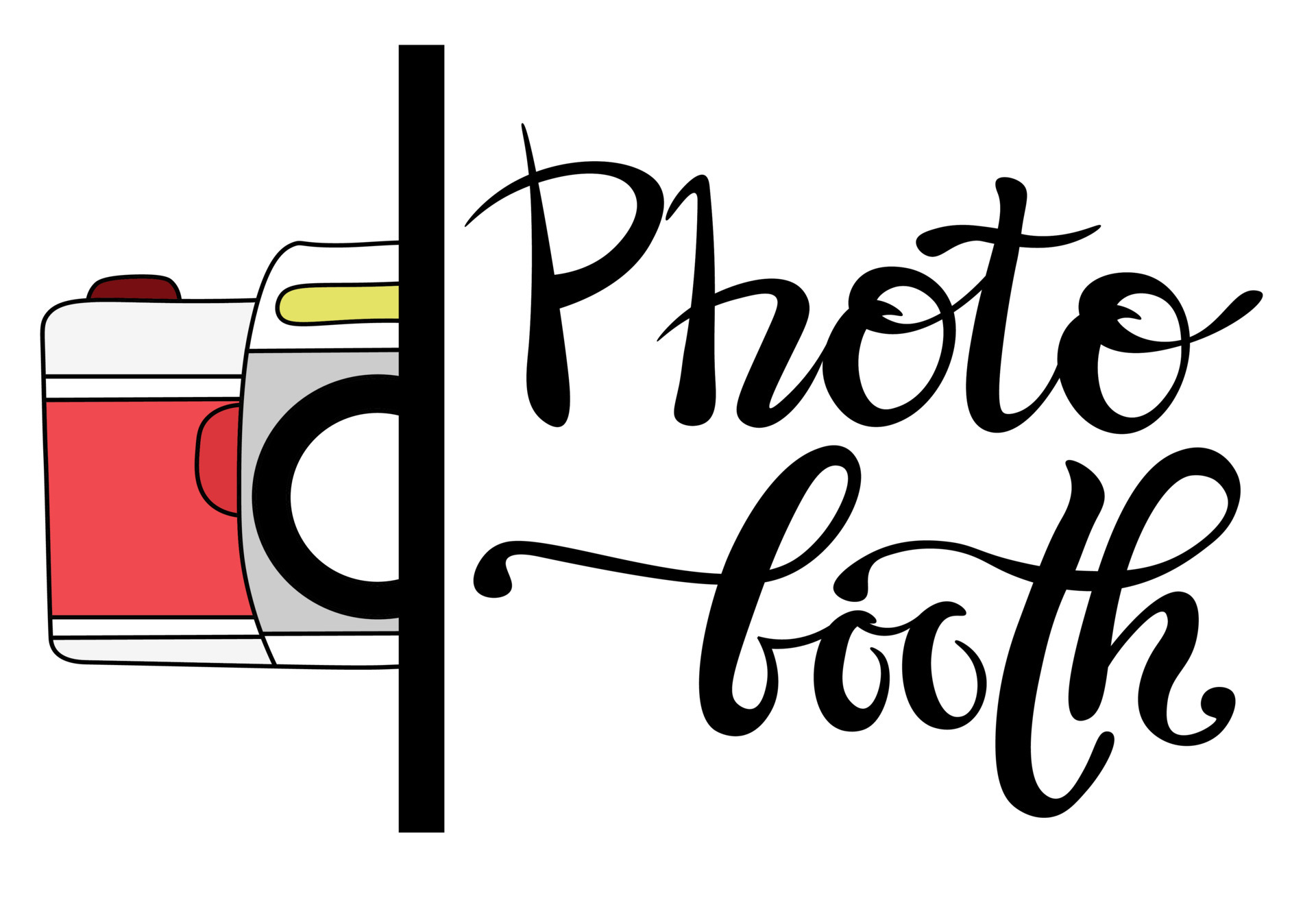 lettering photo booth with an icon of an old camera. logo for the