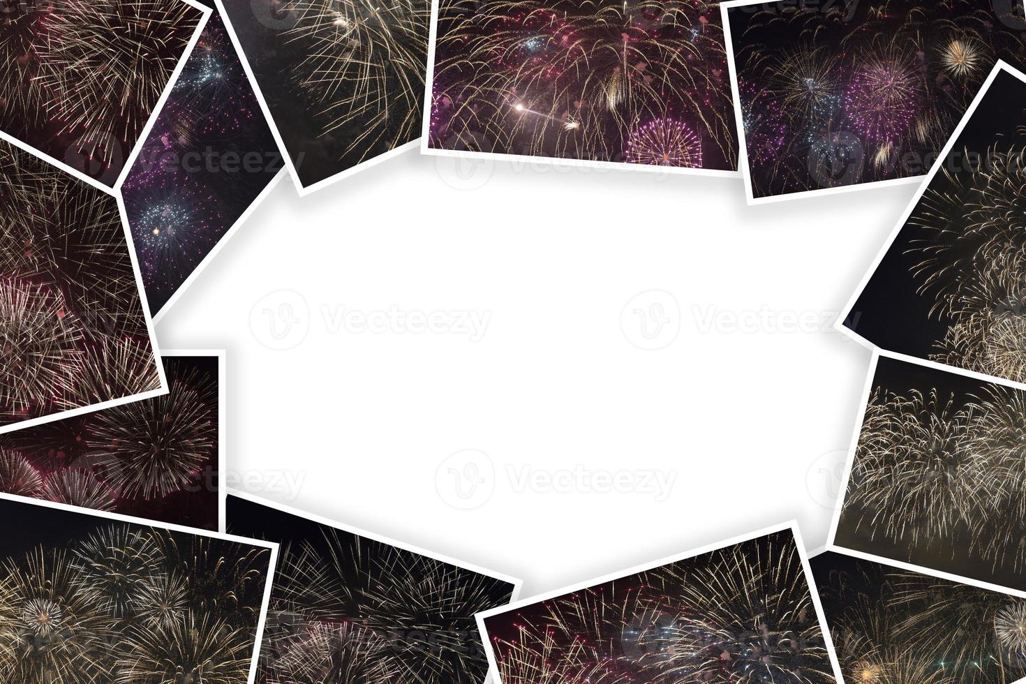 Collage of photos of fireworks on a white background.