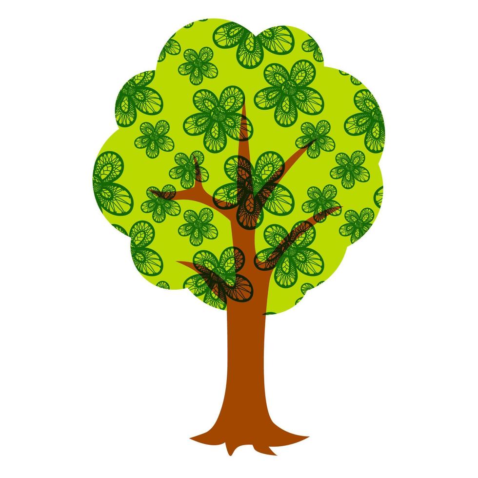 Cartoon green tree isolated on white background. vector