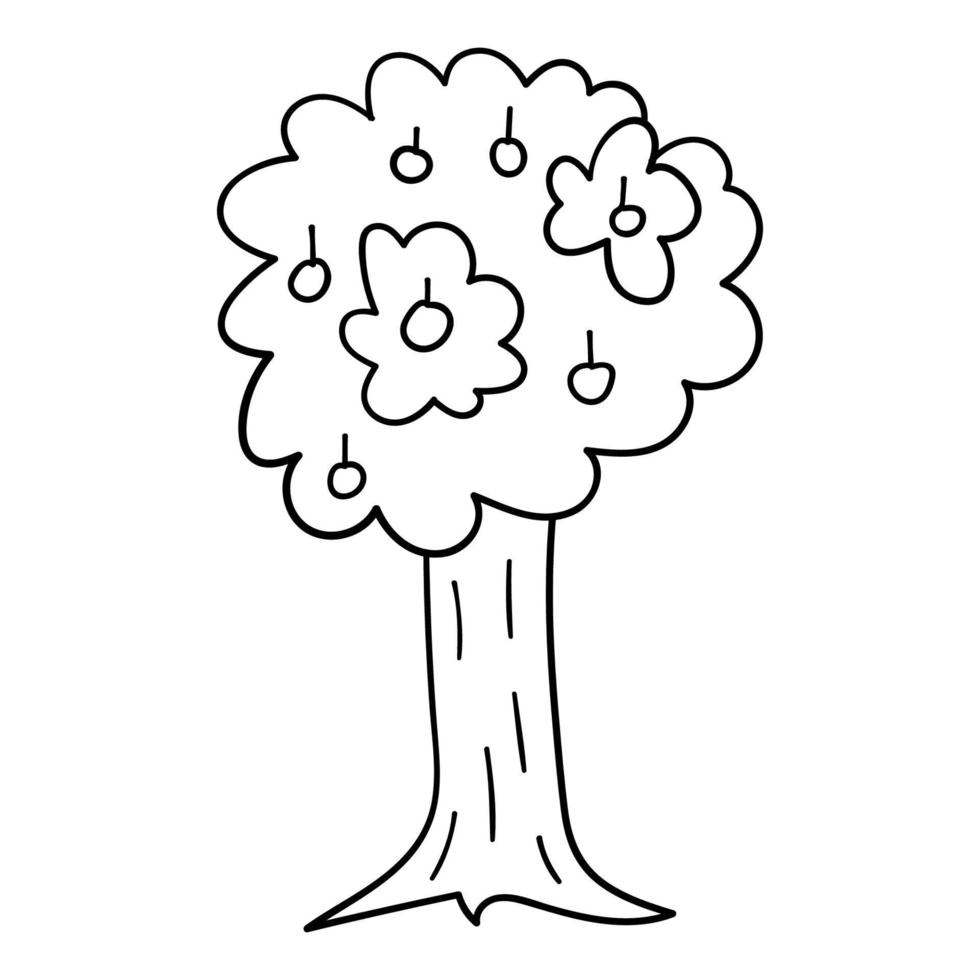 Cartoon doodle apple tree isolated on white background. vector