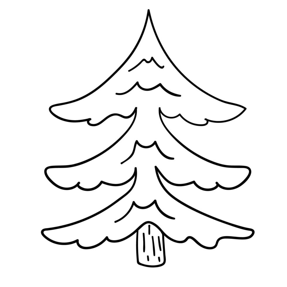 Cartoon doodle linear spruce tree isolated on white background. vector