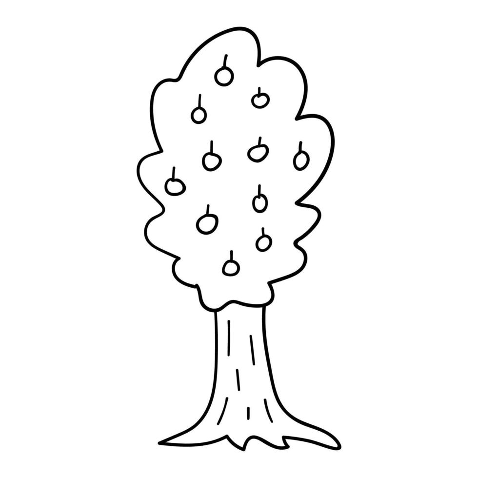 Cartoon doodle apple tree isolated on white background. vector