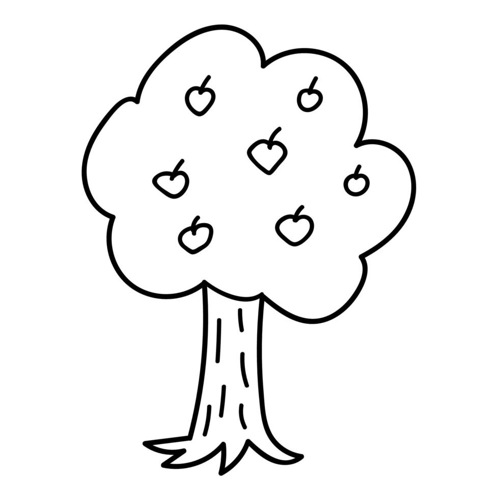 Cartoon doodle apple tree isolated on white background. vector