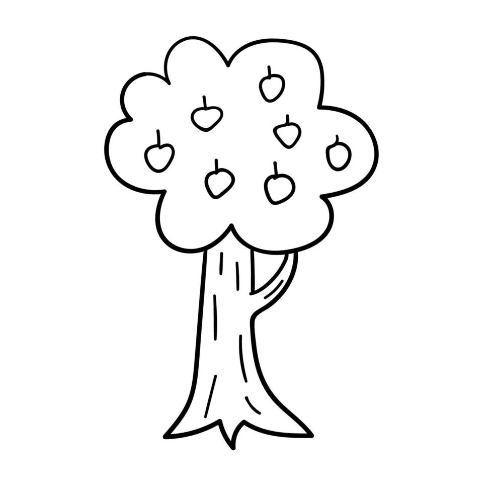 Cartoon doodle apple tree isolated on white background. vector