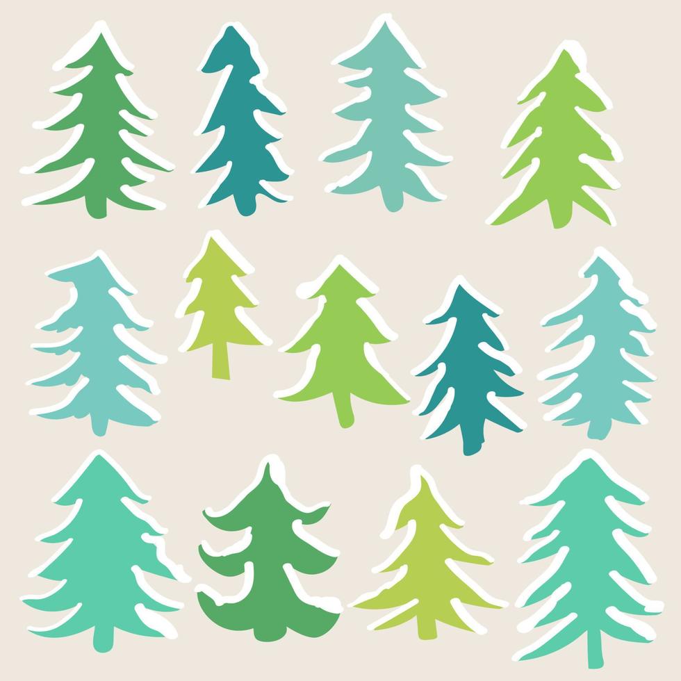 Set of tree isolated on beige background. Spruce forest icon. vector