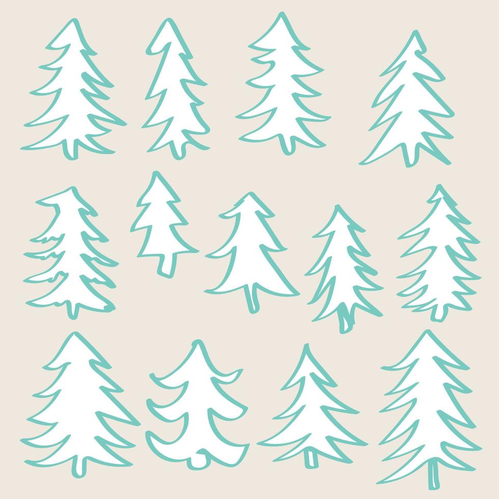 Set of tree isolated on beige background. Spruce forest icon. vector