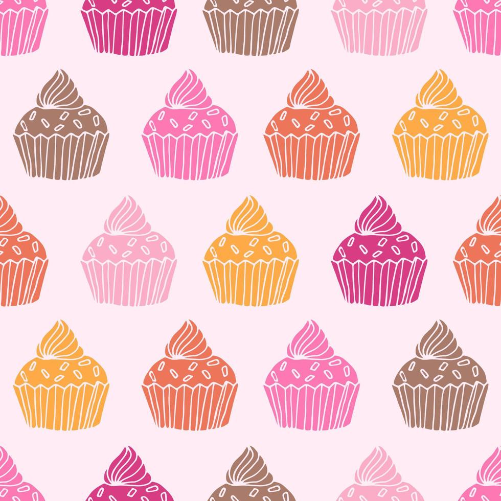 lindo patrón sin costuras de cupcake dibujado a mano. vector