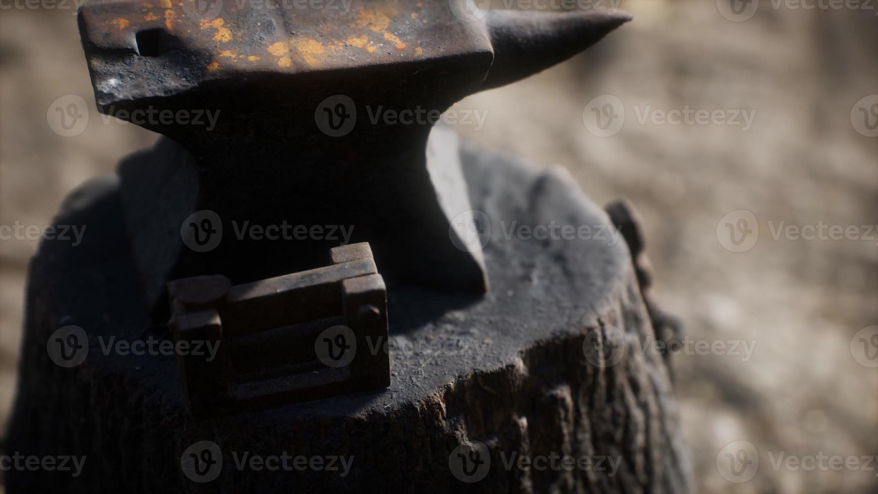 Old anvil attached to a stump photo