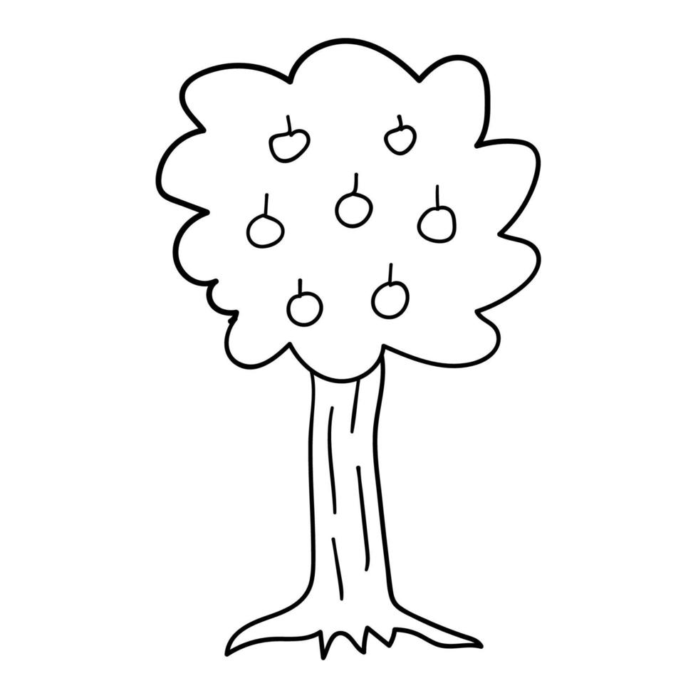 Cartoon doodle apple tree isolated on white background. vector