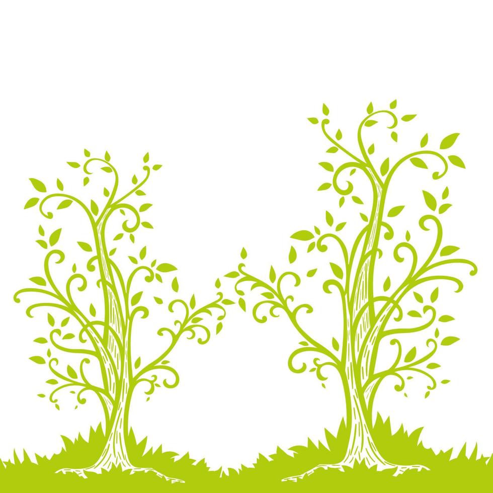Leaflet with hand drawn green eco curly trees and empty space for your text isolated on white background. Spring invitation card. vector