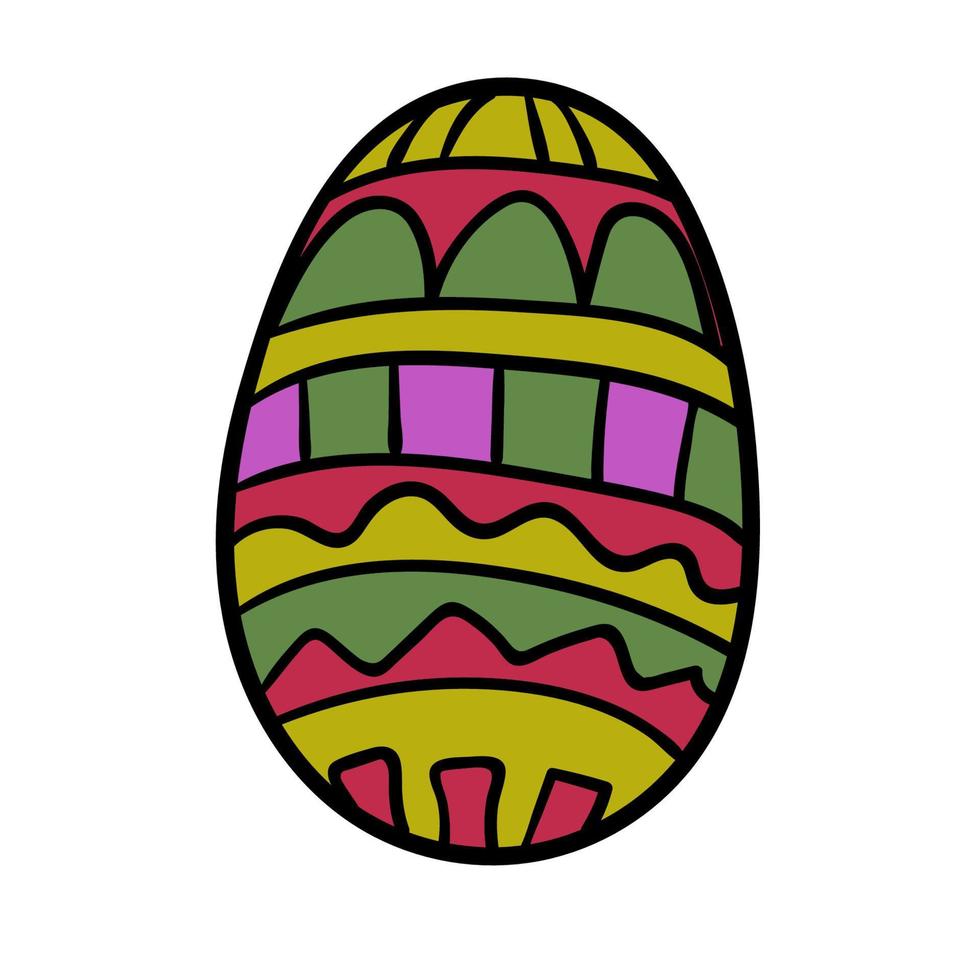 Cartoon, doodle Easter egg with ornament isolated on white background. vector