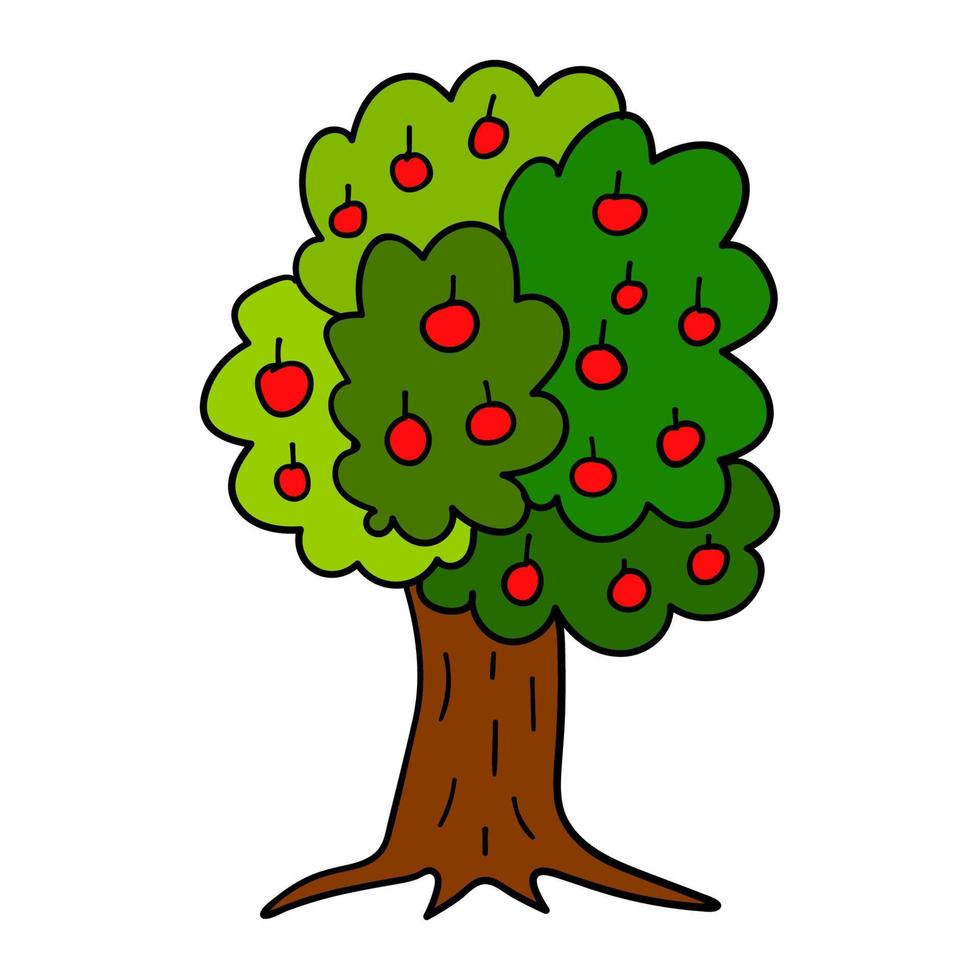 Cartoon doodle apple tree isolated on white background. vector
