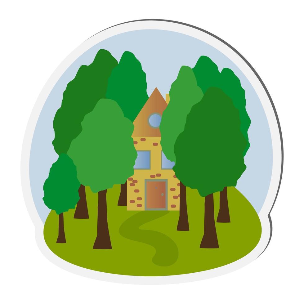Summer house in the woods. Sticker. vector