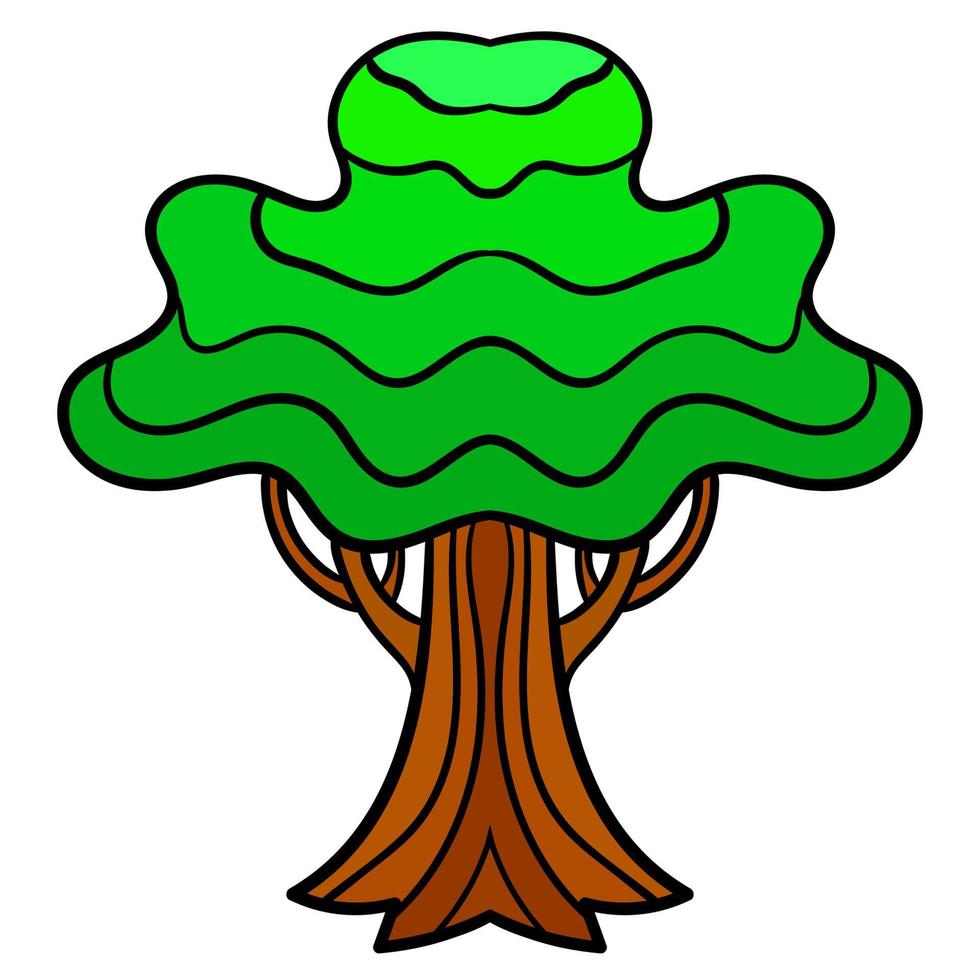 Cartoon green tree isolated on white background. vector