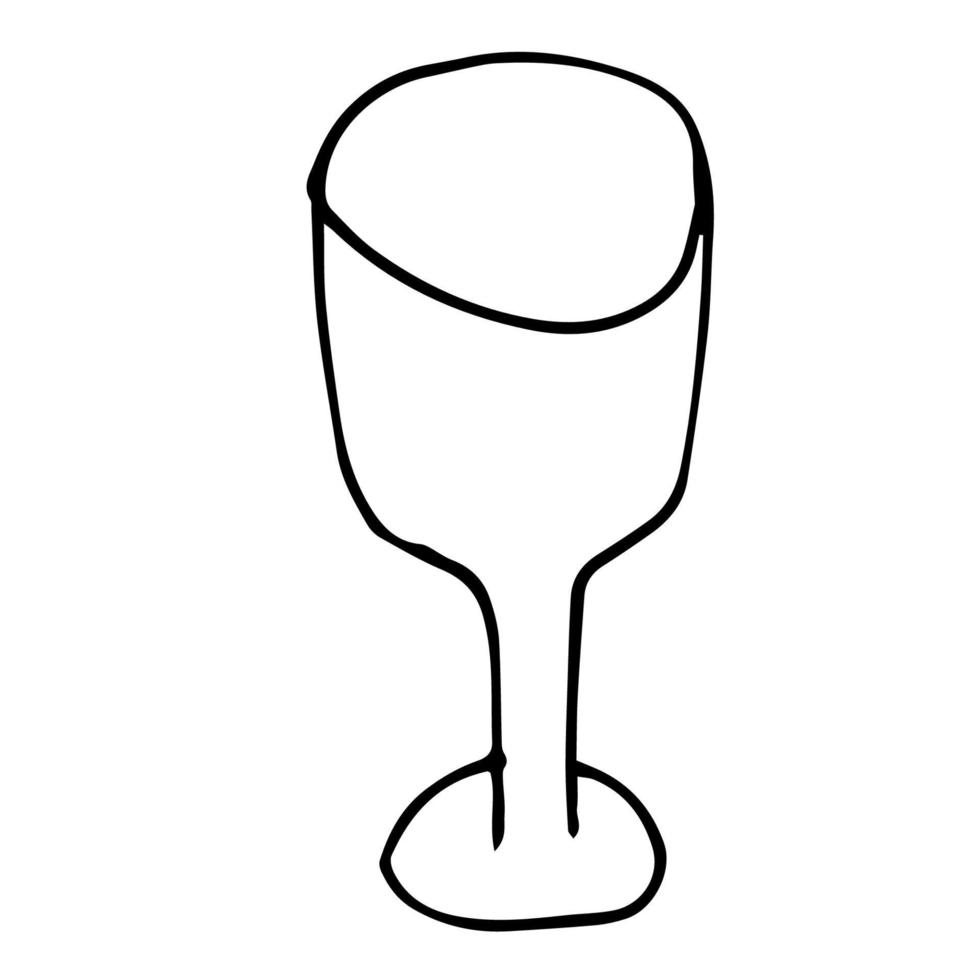 caricatura, garabato, lineal, wineglass, aislado, blanco, fondo. vector
