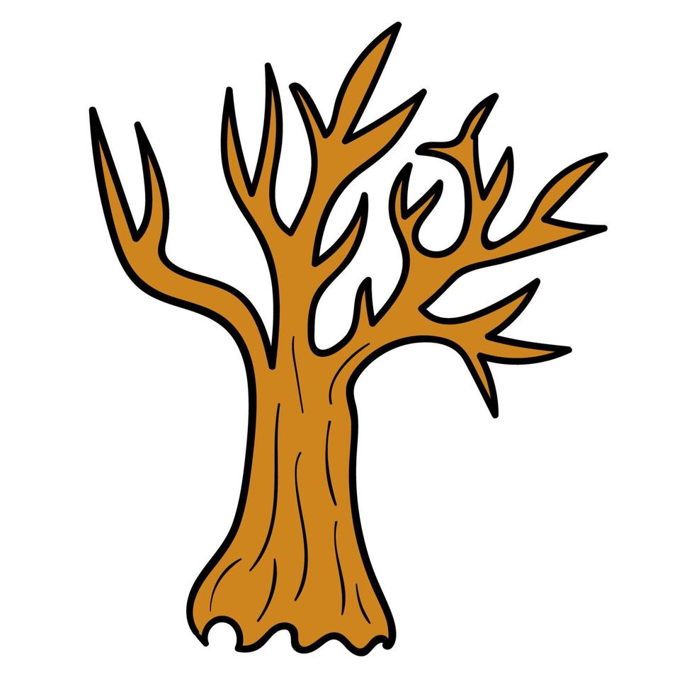 Cartoon bare tree silhouette isolated on white background. vector