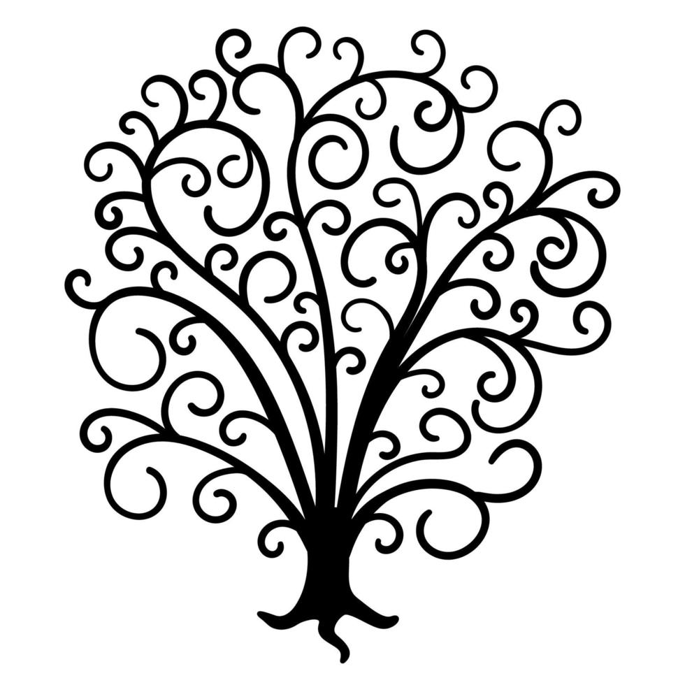 Cartoon curly tree silhouette isolated on white background. vector