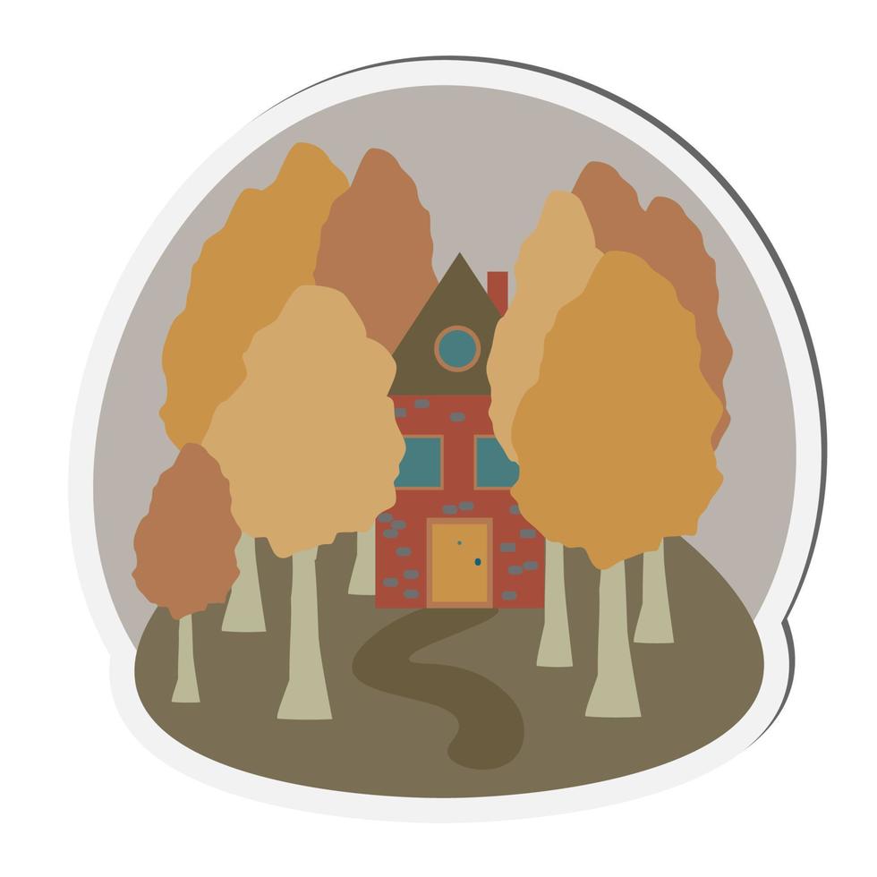 Autumn house in the woods. Sticker. vector